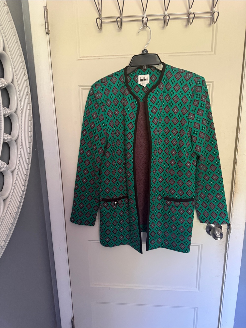 Green Patterned Vintage Women's Jacket - Open Front